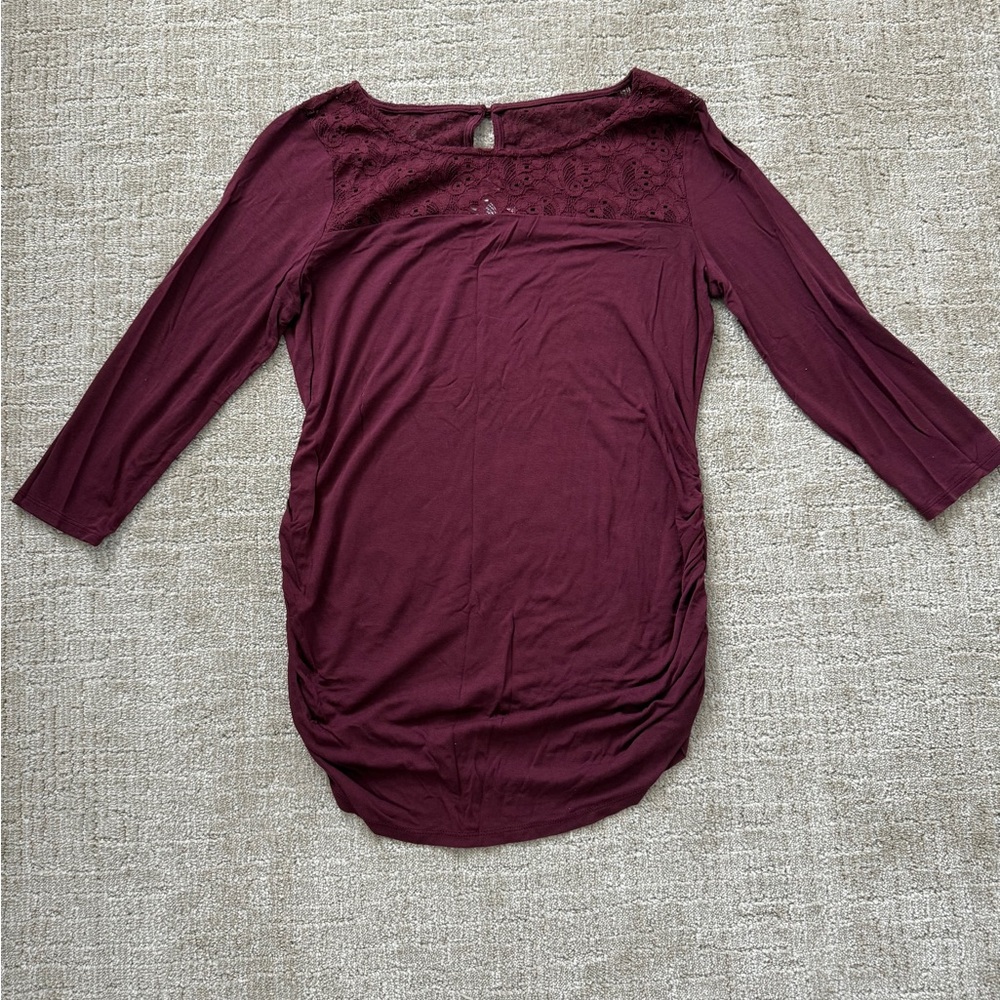 Motherhood Burgundy Lace Detail Blouse